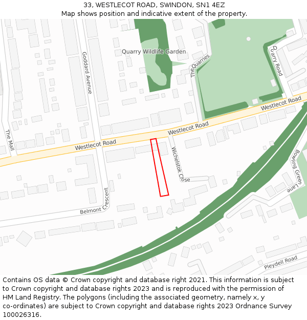 33, WESTLECOT ROAD, SWINDON, SN1 4EZ: Location map and indicative extent of plot