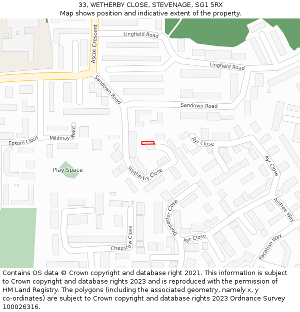 33, WETHERBY CLOSE, STEVENAGE, SG1 5RX: Location map and indicative extent of plot