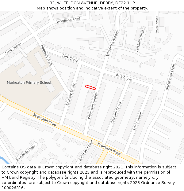 33, WHEELDON AVENUE, DERBY, DE22 1HP: Location map and indicative extent of plot
