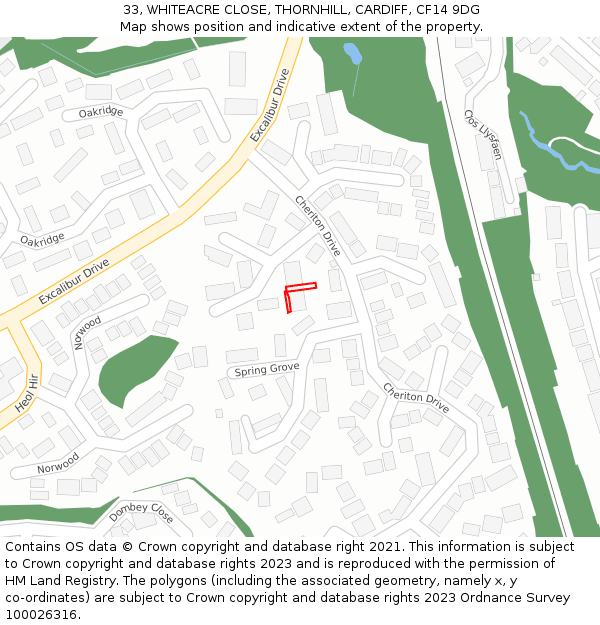 33, WHITEACRE CLOSE, THORNHILL, CARDIFF, CF14 9DG: Location map and indicative extent of plot