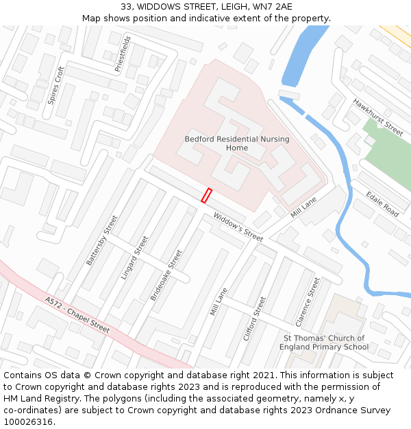 33, WIDDOWS STREET, LEIGH, WN7 2AE: Location map and indicative extent of plot