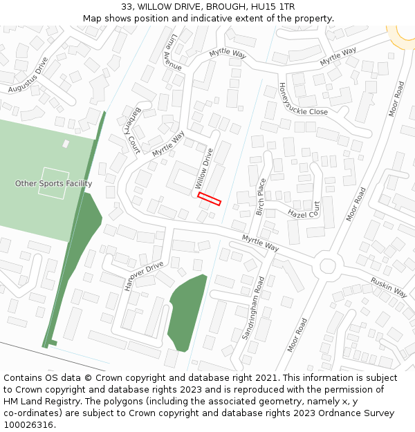 33, WILLOW DRIVE, BROUGH, HU15 1TR: Location map and indicative extent of plot