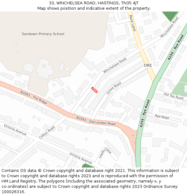 33, WINCHELSEA ROAD, HASTINGS, TN35 4JT: Location map and indicative extent of plot