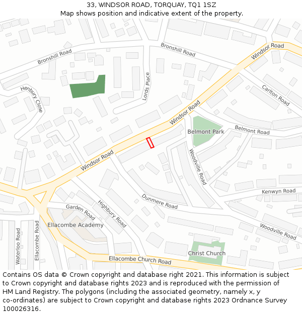 33, WINDSOR ROAD, TORQUAY, TQ1 1SZ: Location map and indicative extent of plot