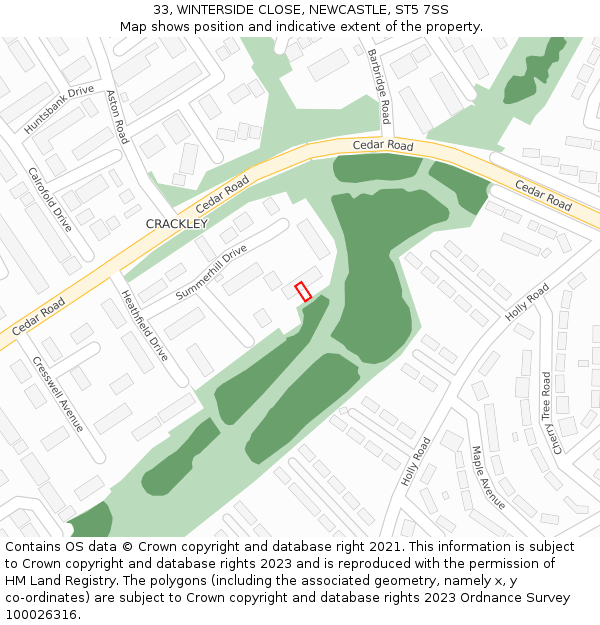 33, WINTERSIDE CLOSE, NEWCASTLE, ST5 7SS: Location map and indicative extent of plot