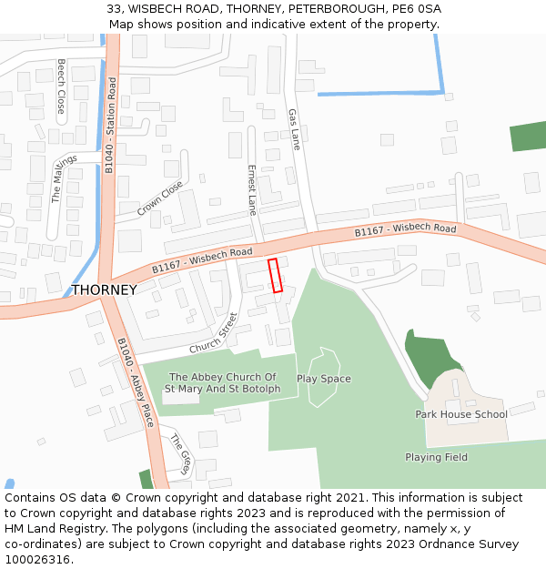33, WISBECH ROAD, THORNEY, PETERBOROUGH, PE6 0SA: Location map and indicative extent of plot