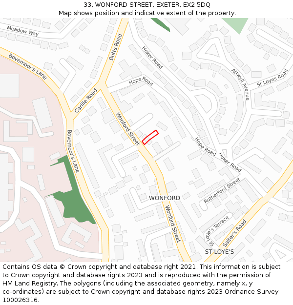 33, WONFORD STREET, EXETER, EX2 5DQ: Location map and indicative extent of plot
