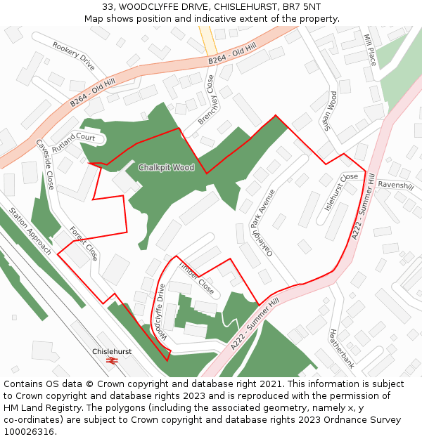 33, WOODCLYFFE DRIVE, CHISLEHURST, BR7 5NT: Location map and indicative extent of plot