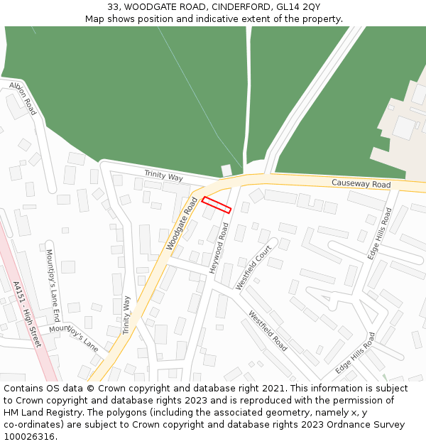 33, WOODGATE ROAD, CINDERFORD, GL14 2QY: Location map and indicative extent of plot