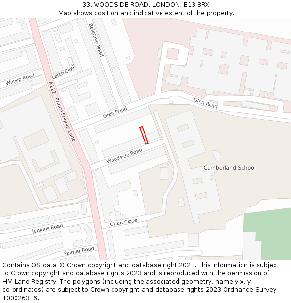 33, WOODSIDE ROAD, LONDON, E13 8RX: Location map and indicative extent of plot