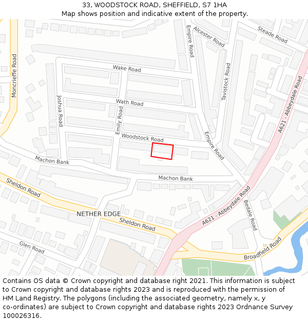 33, WOODSTOCK ROAD, SHEFFIELD, S7 1HA: Location map and indicative extent of plot