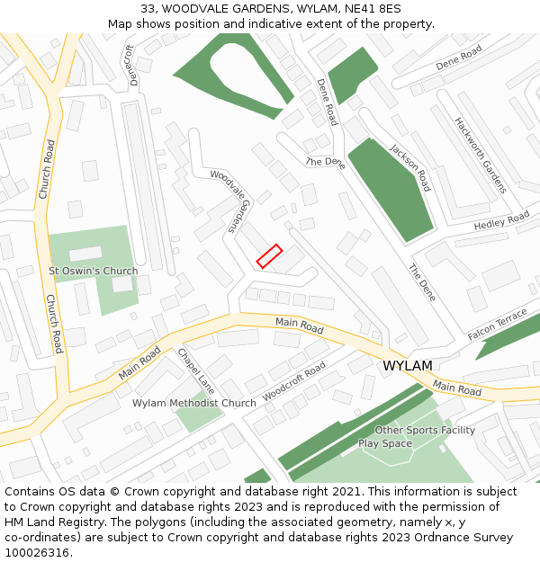 33, WOODVALE GARDENS, WYLAM, NE41 8ES: Location map and indicative extent of plot