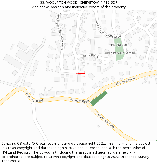 33, WOOLPITCH WOOD, CHEPSTOW, NP16 6DR: Location map and indicative extent of plot