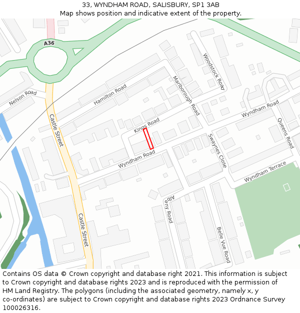 33, WYNDHAM ROAD, SALISBURY, SP1 3AB: Location map and indicative extent of plot