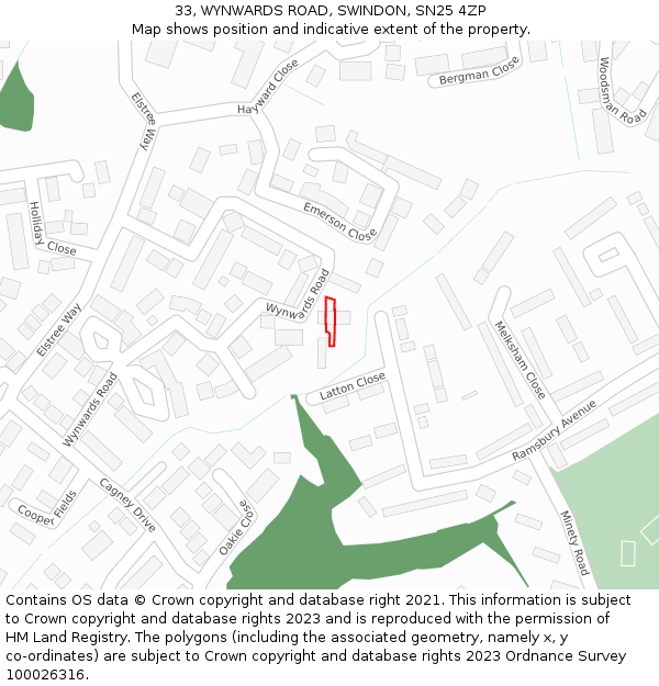 33, WYNWARDS ROAD, SWINDON, SN25 4ZP: Location map and indicative extent of plot