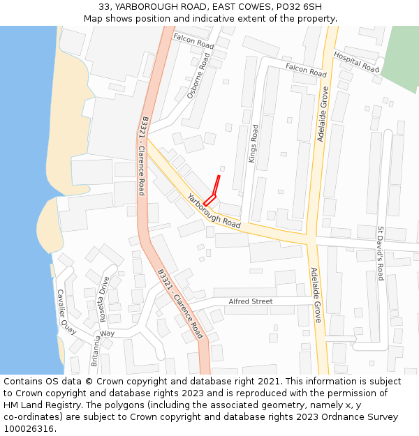 33, YARBOROUGH ROAD, EAST COWES, PO32 6SH: Location map and indicative extent of plot