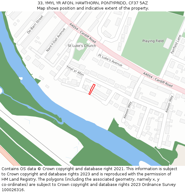 33, YMYL YR AFON, HAWTHORN, PONTYPRIDD, CF37 5AZ: Location map and indicative extent of plot