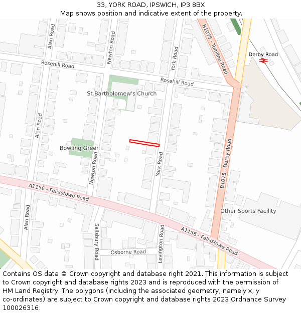 33, YORK ROAD, IPSWICH, IP3 8BX: Location map and indicative extent of plot