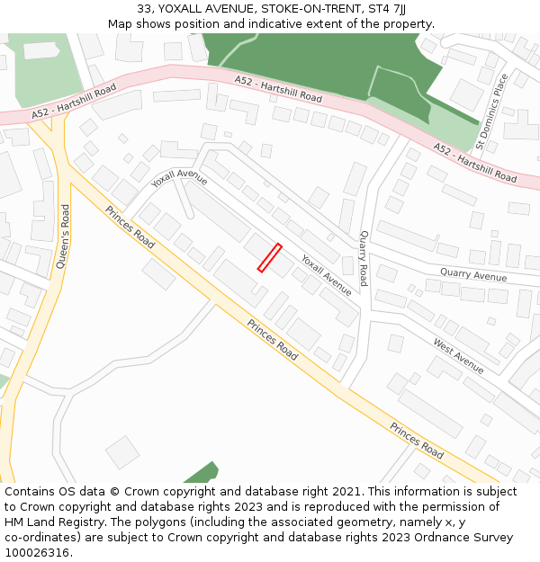 33, YOXALL AVENUE, STOKE-ON-TRENT, ST4 7JJ: Location map and indicative extent of plot