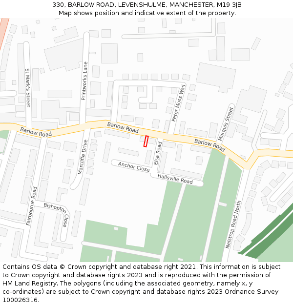330, BARLOW ROAD, LEVENSHULME, MANCHESTER, M19 3JB: Location map and indicative extent of plot