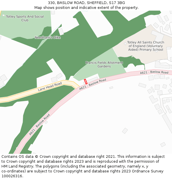 330, BASLOW ROAD, SHEFFIELD, S17 3BG: Location map and indicative extent of plot