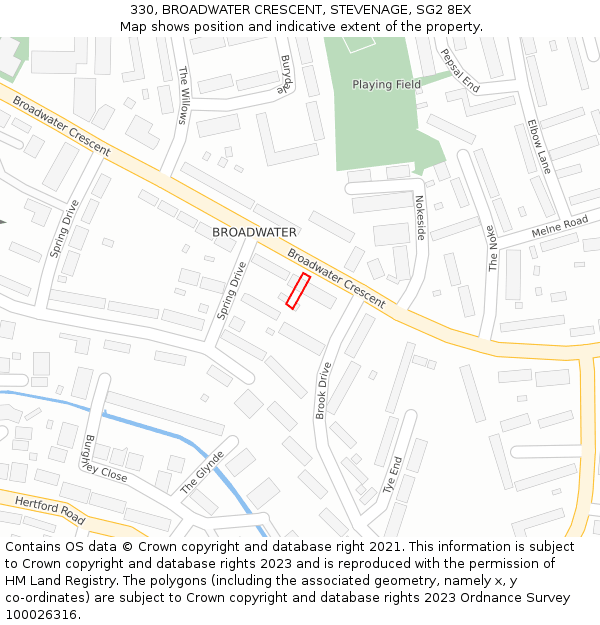 330, BROADWATER CRESCENT, STEVENAGE, SG2 8EX: Location map and indicative extent of plot