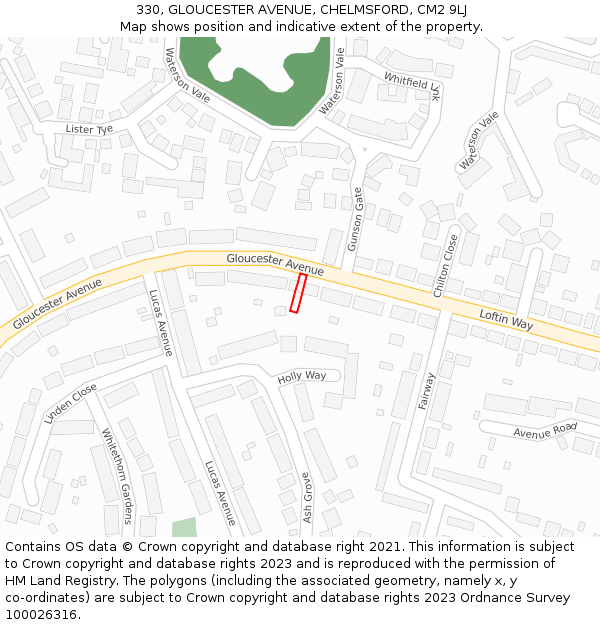 330, GLOUCESTER AVENUE, CHELMSFORD, CM2 9LJ: Location map and indicative extent of plot