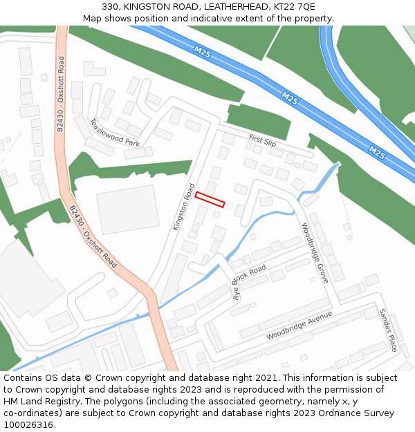 330, KINGSTON ROAD, LEATHERHEAD, KT22 7QE: Location map and indicative extent of plot