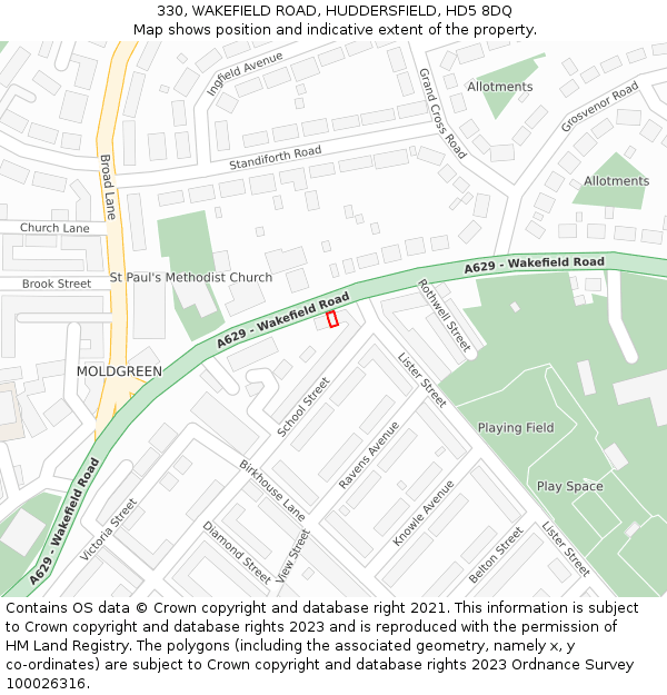 330, WAKEFIELD ROAD, HUDDERSFIELD, HD5 8DQ: Location map and indicative extent of plot