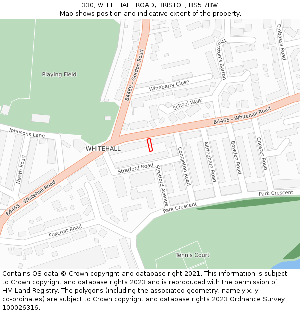 330, WHITEHALL ROAD, BRISTOL, BS5 7BW: Location map and indicative extent of plot