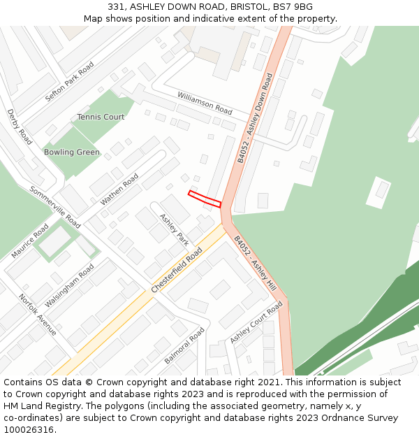 331, ASHLEY DOWN ROAD, BRISTOL, BS7 9BG: Location map and indicative extent of plot