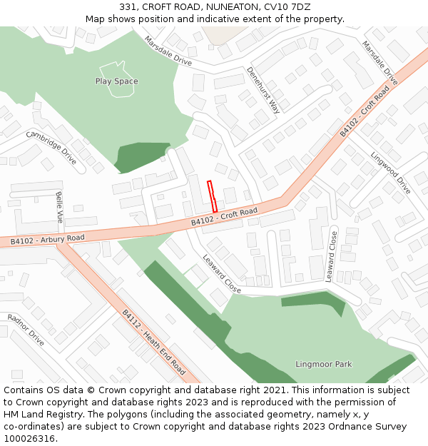 331, CROFT ROAD, NUNEATON, CV10 7DZ: Location map and indicative extent of plot