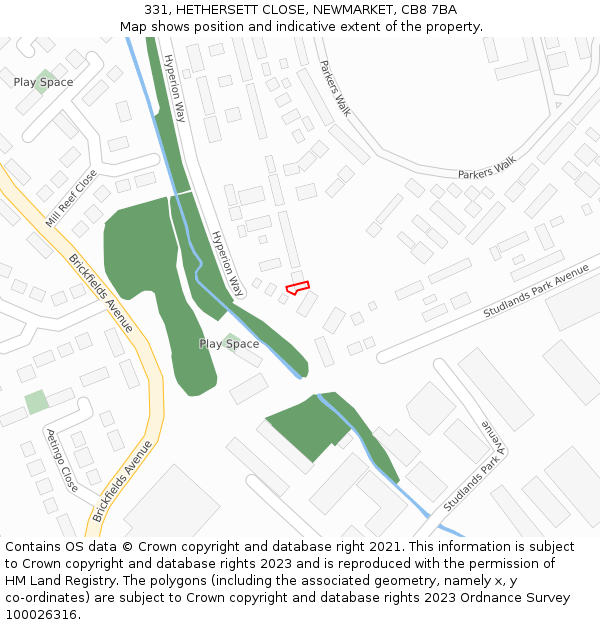 331, HETHERSETT CLOSE, NEWMARKET, CB8 7BA: Location map and indicative extent of plot