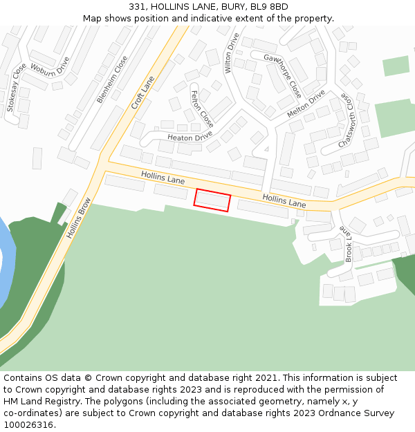 331, HOLLINS LANE, BURY, BL9 8BD: Location map and indicative extent of plot