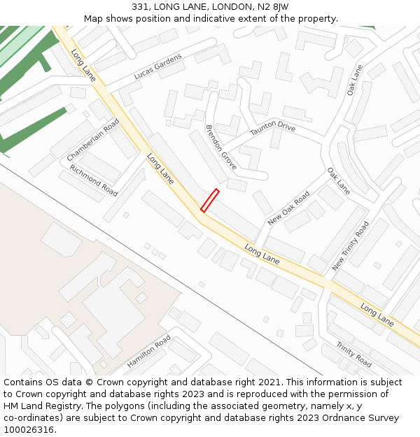 331, LONG LANE, LONDON, N2 8JW: Location map and indicative extent of plot