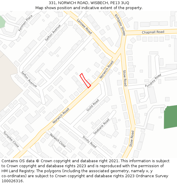 331, NORWICH ROAD, WISBECH, PE13 3UQ: Location map and indicative extent of plot