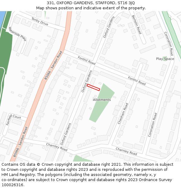 331, OXFORD GARDENS, STAFFORD, ST16 3JQ: Location map and indicative extent of plot