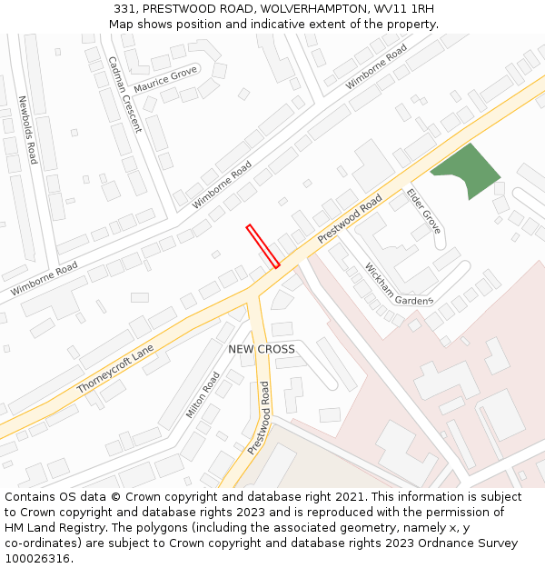 331, PRESTWOOD ROAD, WOLVERHAMPTON, WV11 1RH: Location map and indicative extent of plot
