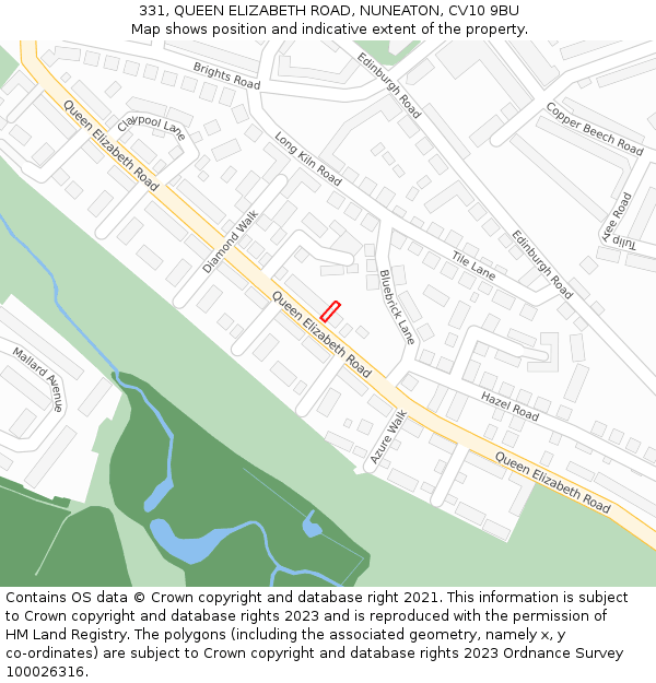 331, QUEEN ELIZABETH ROAD, NUNEATON, CV10 9BU: Location map and indicative extent of plot