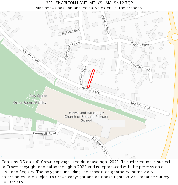 331, SNARLTON LANE, MELKSHAM, SN12 7QP: Location map and indicative extent of plot