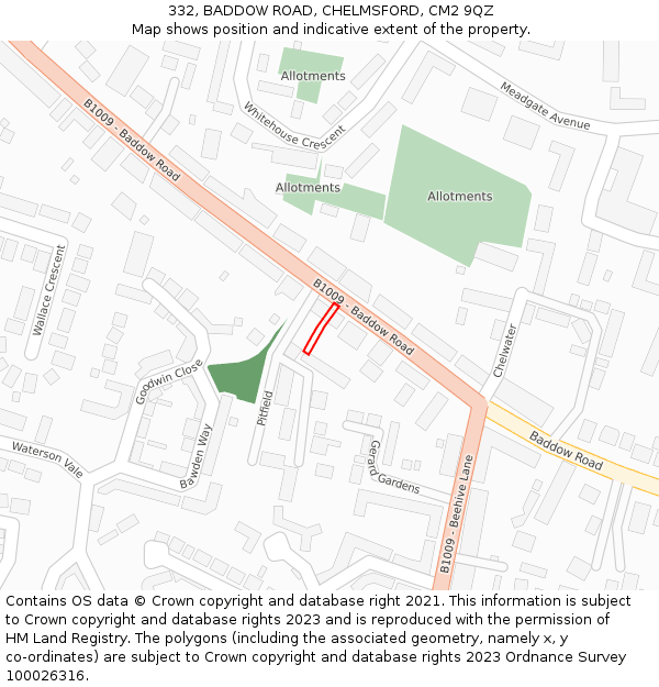 332, BADDOW ROAD, CHELMSFORD, CM2 9QZ: Location map and indicative extent of plot