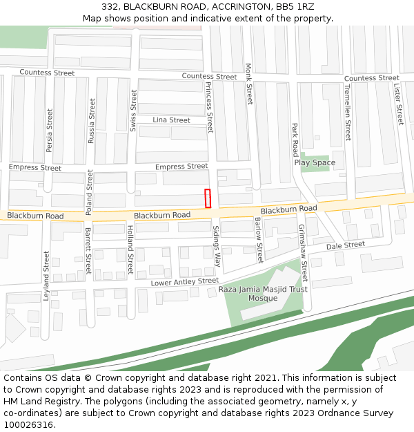 332, BLACKBURN ROAD, ACCRINGTON, BB5 1RZ: Location map and indicative extent of plot