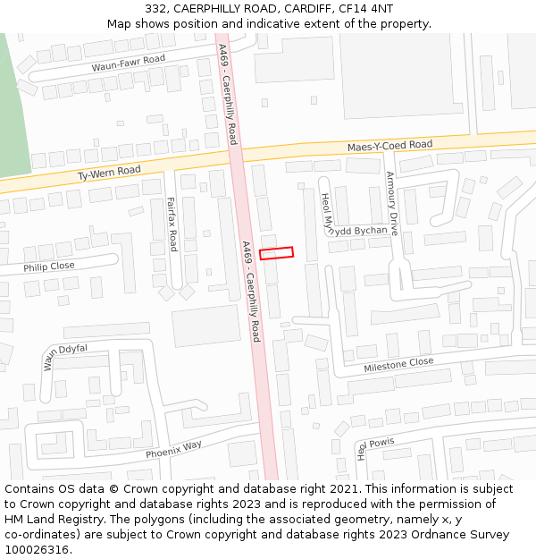 332, CAERPHILLY ROAD, CARDIFF, CF14 4NT: Location map and indicative extent of plot