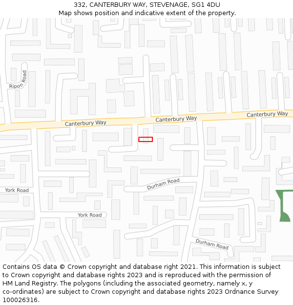 332, CANTERBURY WAY, STEVENAGE, SG1 4DU: Location map and indicative extent of plot