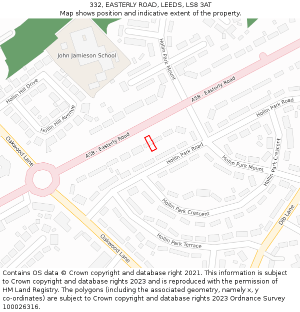 332, EASTERLY ROAD, LEEDS, LS8 3AT: Location map and indicative extent of plot