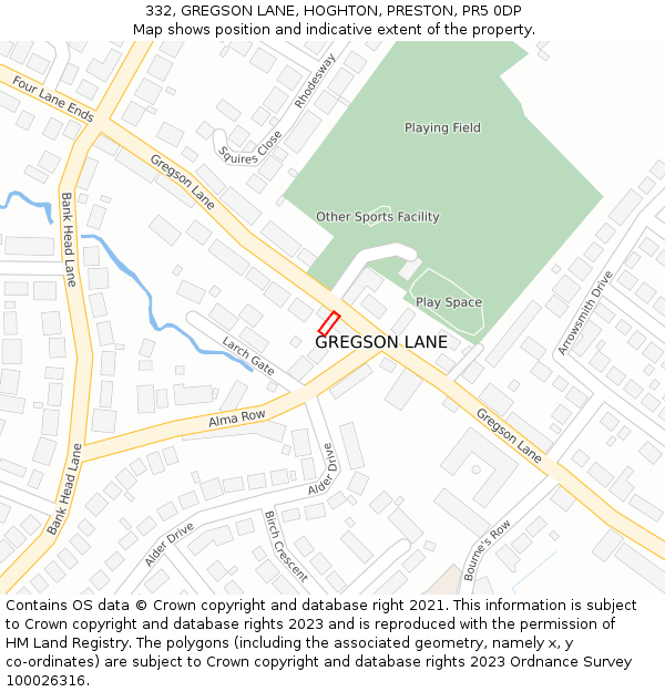 332, GREGSON LANE, HOGHTON, PRESTON, PR5 0DP: Location map and indicative extent of plot