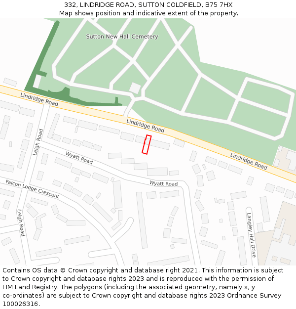 332, LINDRIDGE ROAD, SUTTON COLDFIELD, B75 7HX: Location map and indicative extent of plot