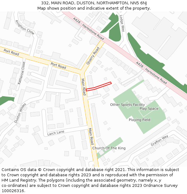 332, MAIN ROAD, DUSTON, NORTHAMPTON, NN5 6NJ: Location map and indicative extent of plot