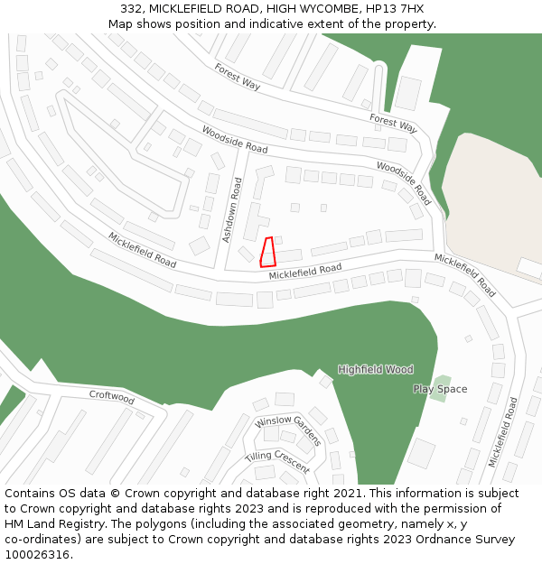 332, MICKLEFIELD ROAD, HIGH WYCOMBE, HP13 7HX: Location map and indicative extent of plot
