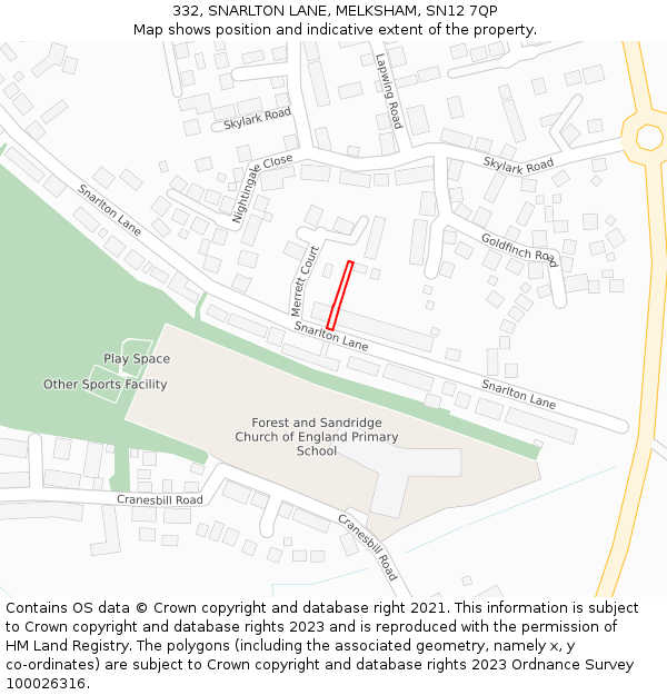 332, SNARLTON LANE, MELKSHAM, SN12 7QP: Location map and indicative extent of plot